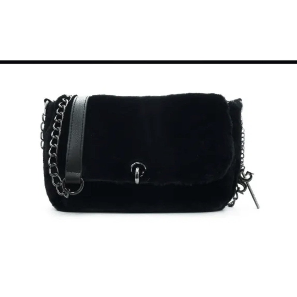 Gilda Paris Womens Y2K Faux Fur Plush Crossbody Bag Black Glam Whimsigoth Chic